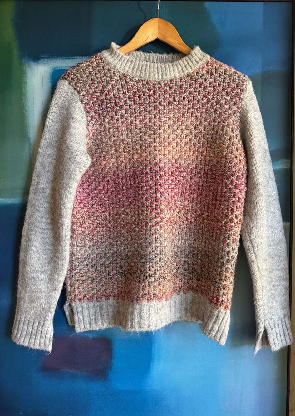 Barbour Textured Sweater Size US 8 Grey Pink Wool Blend